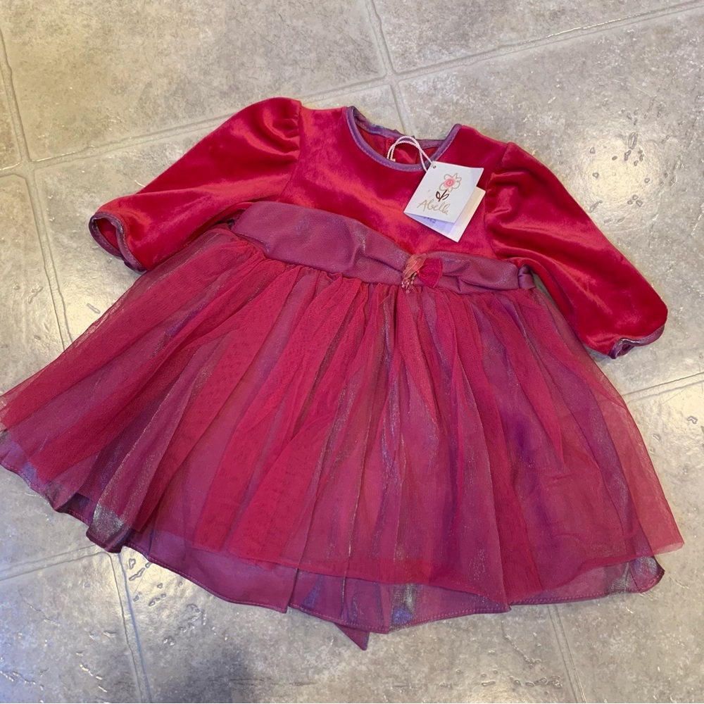 Abella Pink and Purple Velvet and Tulle Long Sleeve Dress 3-6 Months NWT